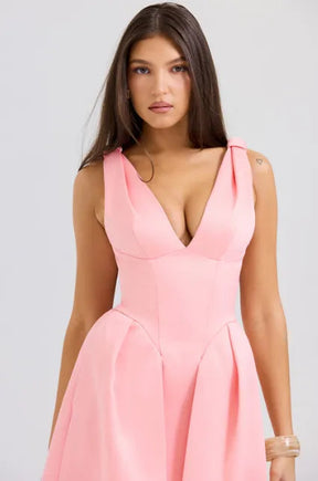 Vestido midi plissado de cetim Pêssego